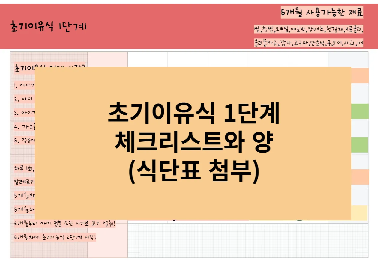 초기이유식 체크리스트와 식단표 공유해요!