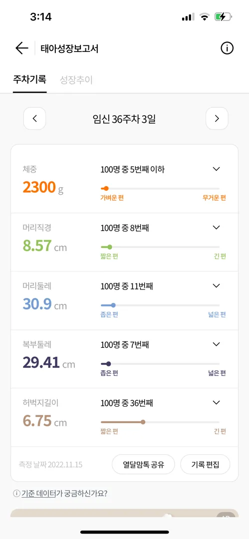36주 아이 크기