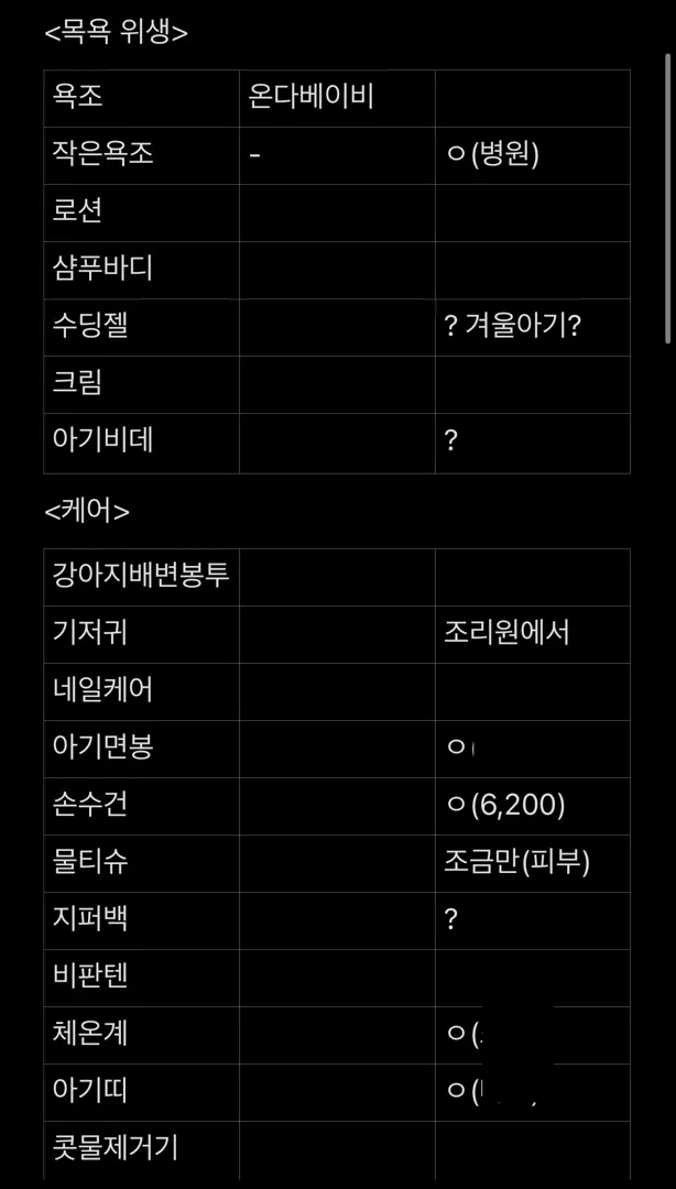 출산준비물리스트-목욕 케어편