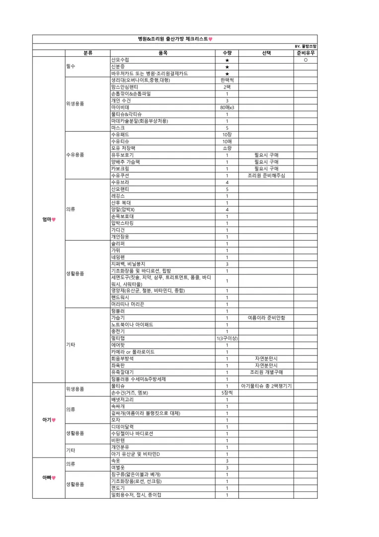 출산가방 체크리스트 만들어봤어요!🙌