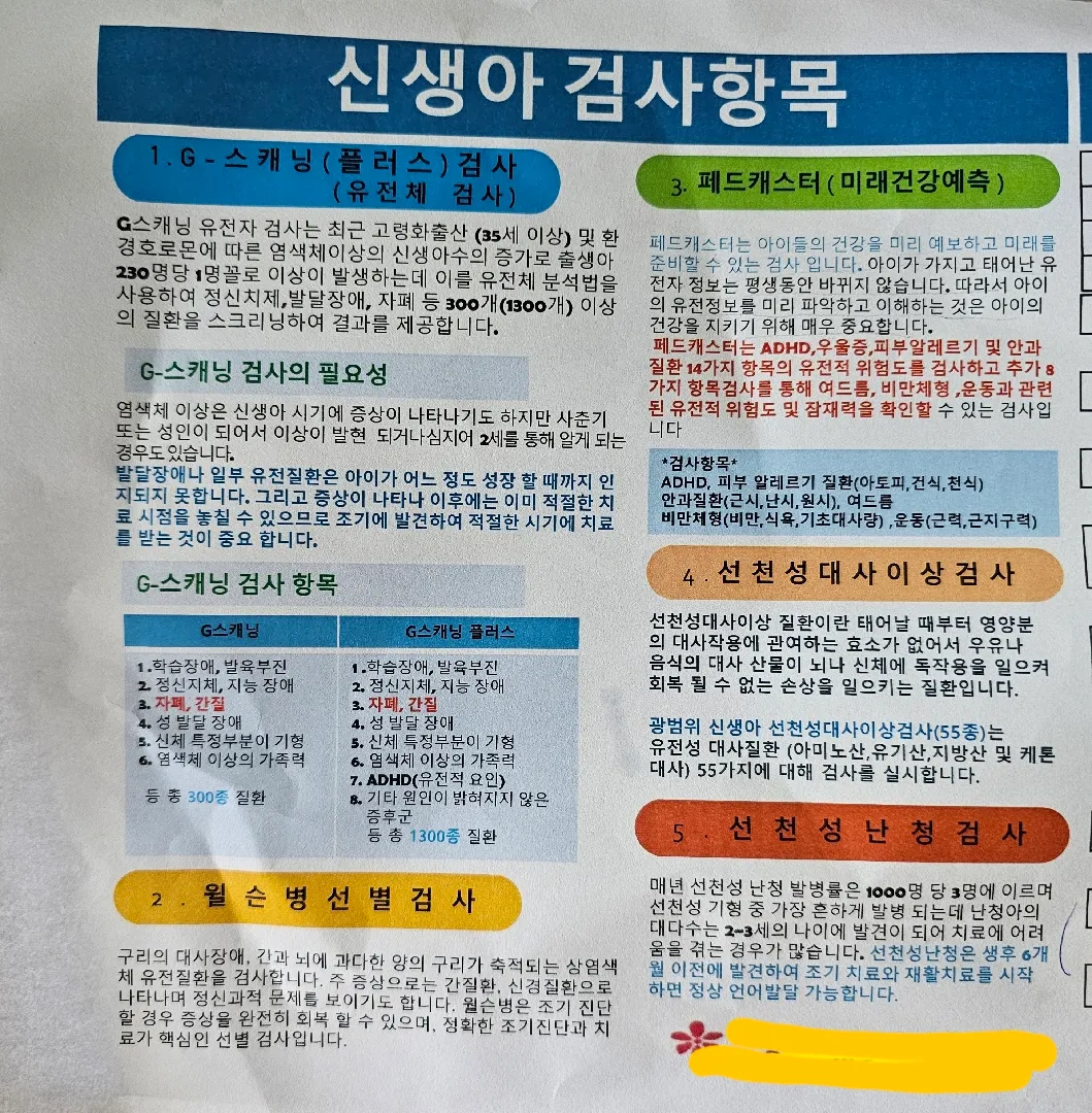 신생아검사항목다들어떻게하셨나요?