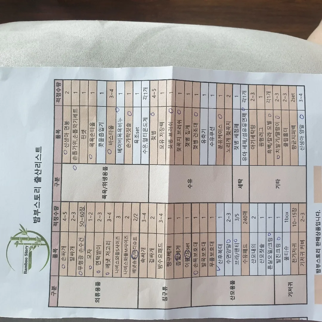 출산준비리스트