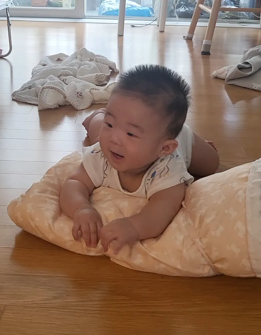 기어다니기 연습을 시작하려나봐요