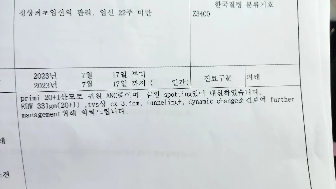 20주 1일 자궁문 열림