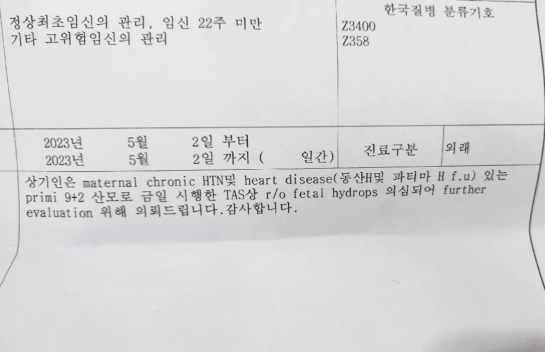 태아부종(수종)&낭성 하이그로마에 대해 나누고 싶어서 이렇게 글 올려요