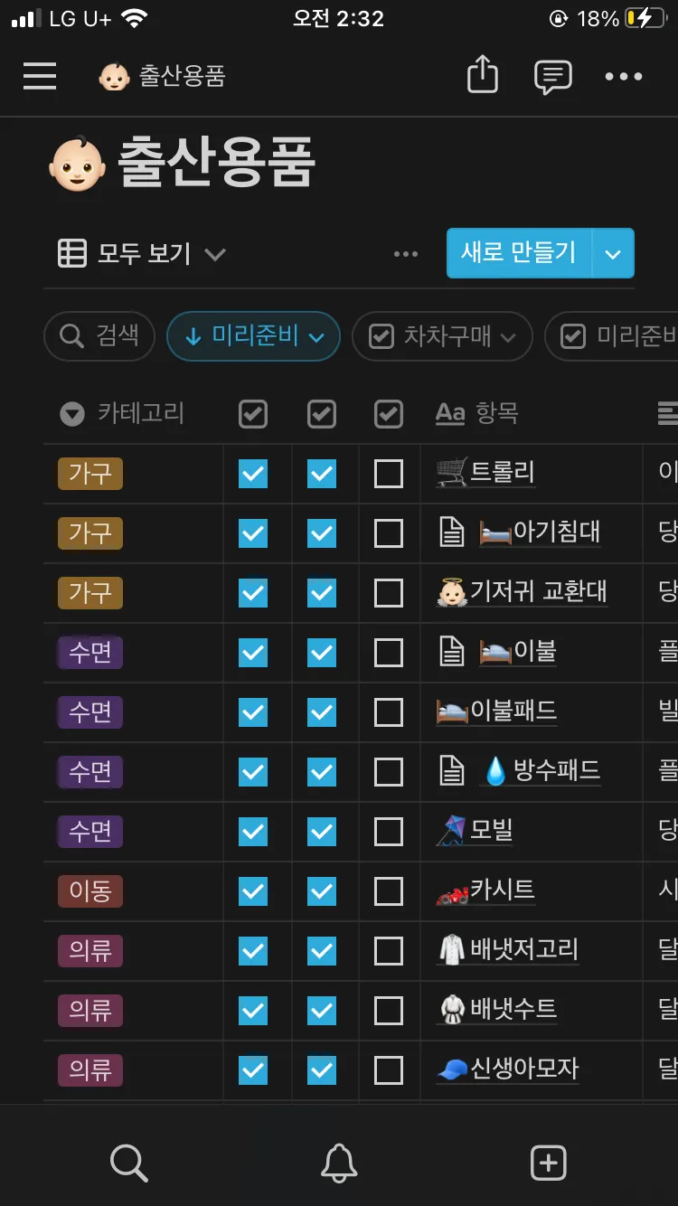 출산용품 목록 (노션)