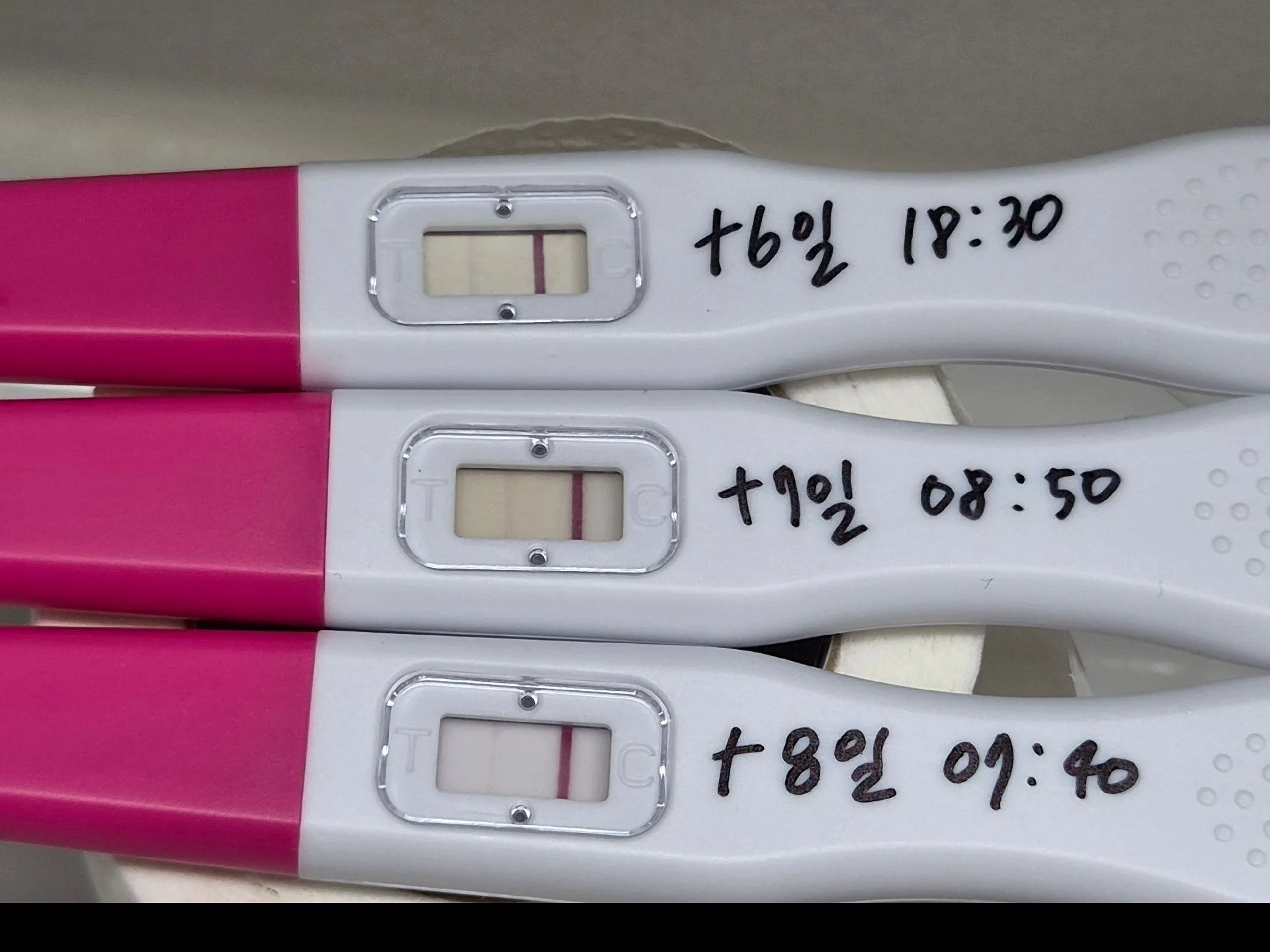 5일배아 8일차 임테기봐주세요(옅어지는거같아요ㅠ)