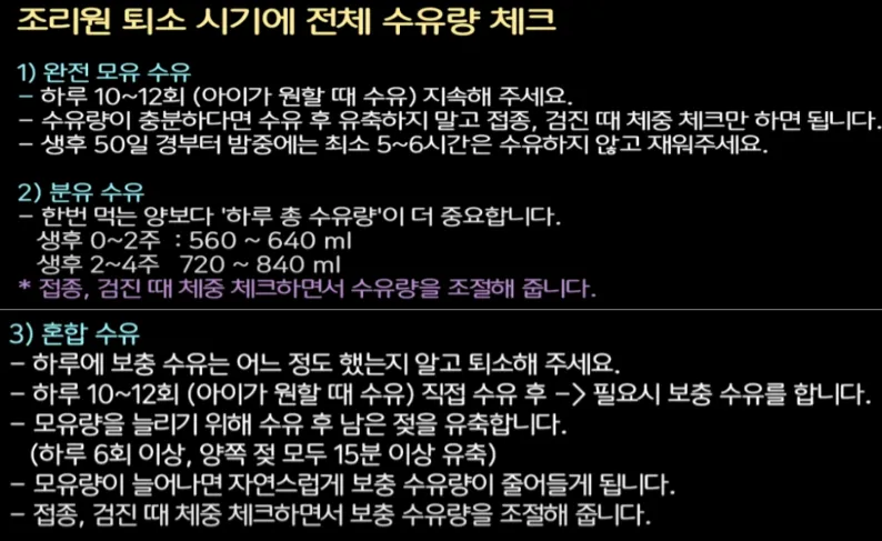 조리원 퇴소 시기에 수유정보공유