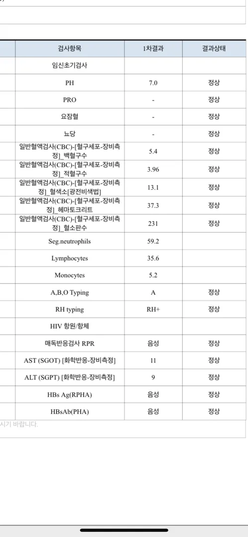 산전검사 결과