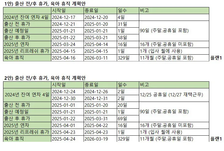 출산 전/후+육아 휴직 계획안 봐주세요ㅠㅠ!