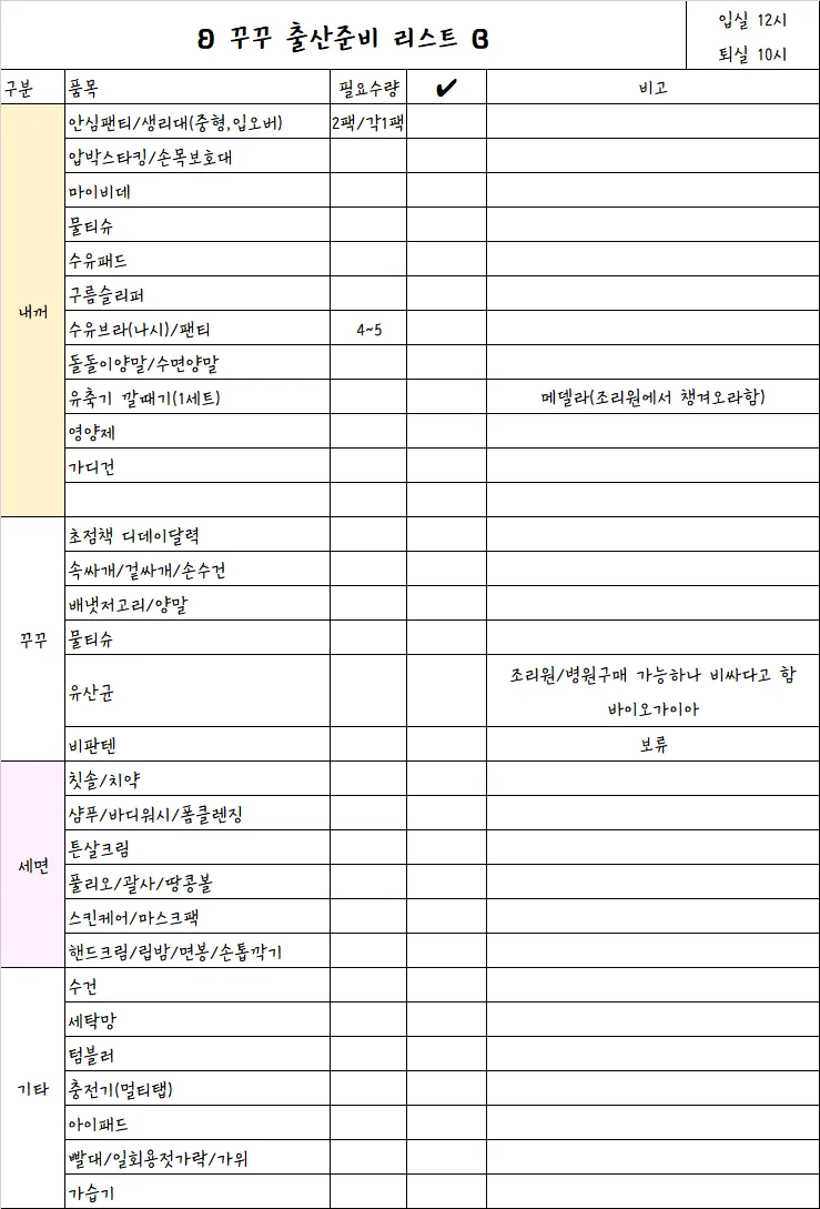 출산가방 리스트용
