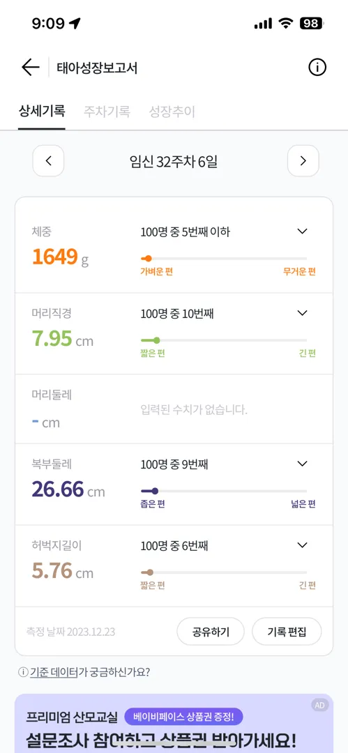 아기가 조금 작대요