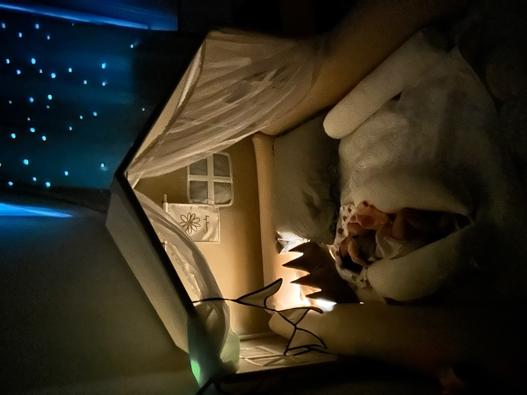 방에서 밤잠 첫 도전 중이에요