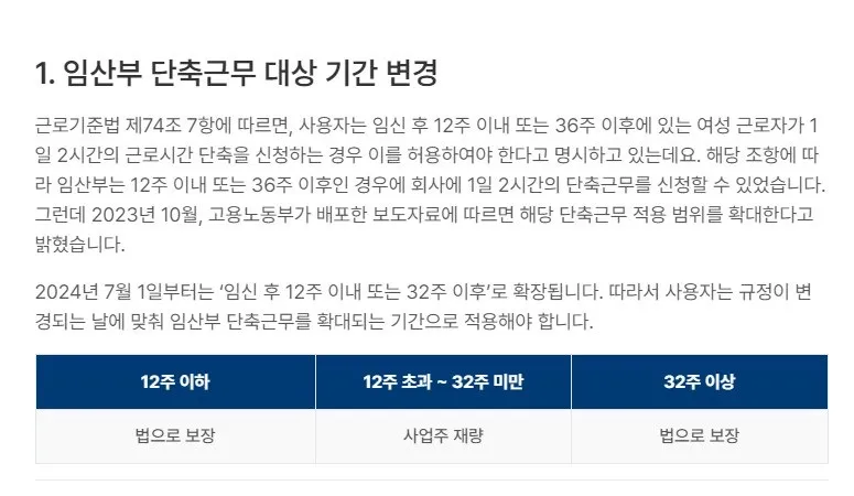 임산부 32이후 단축근무