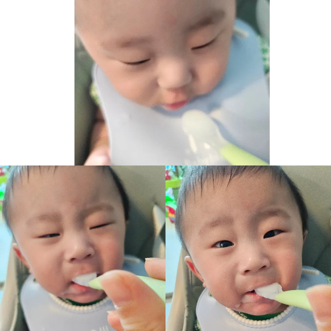 첫이유식인데 표정이..