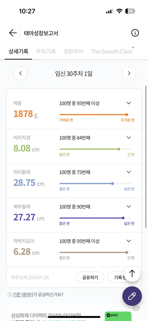 30주 태아 몸무게 많이 큰건가요?