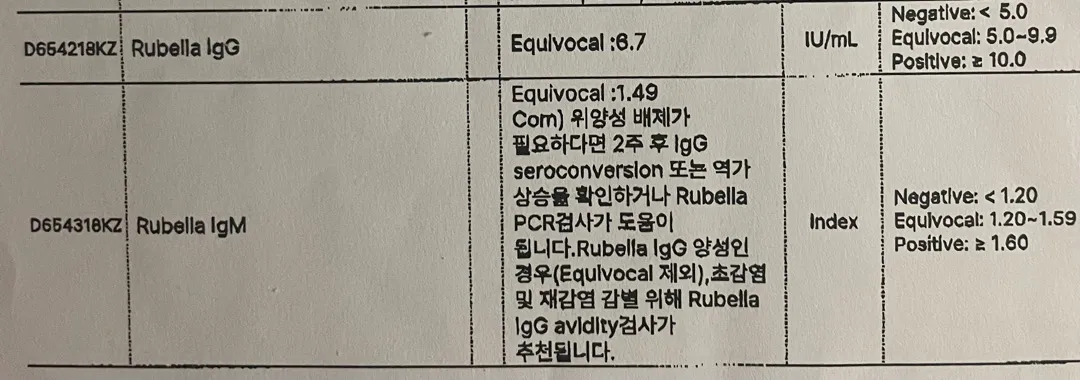 도와주세요.. 풍진검사 애매함